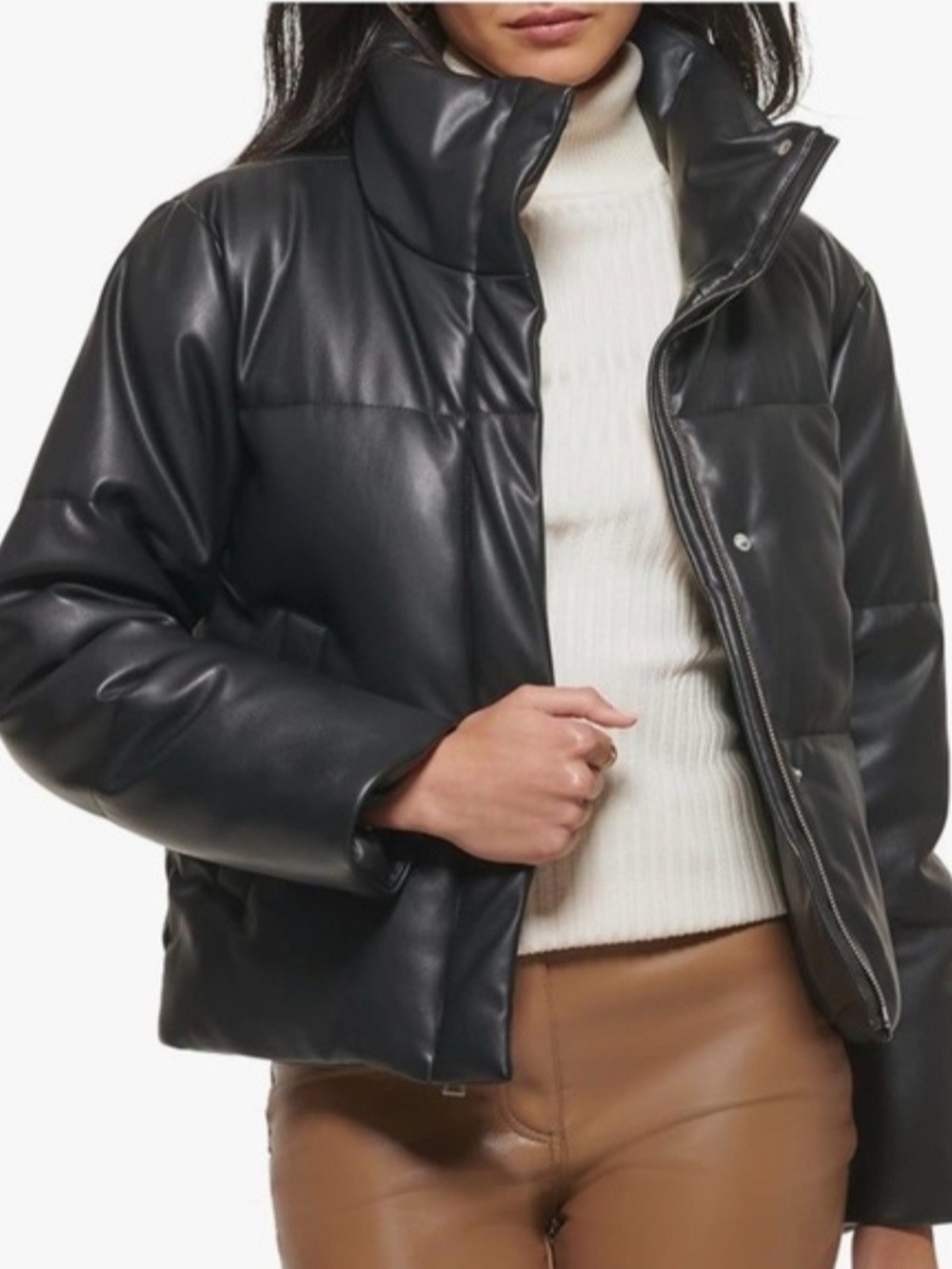 Levi's Women's Vegan Leather Quilted Short Puffer Jacket Size XL